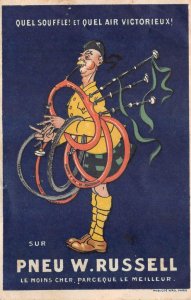 PNEU W. RUSSELL BICYCLE TIRE COMIC FRANCE ADVERTISING POSTCARD (c. 1910)
