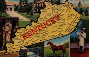 USA Kentucky Map Linen Postcard 09.87