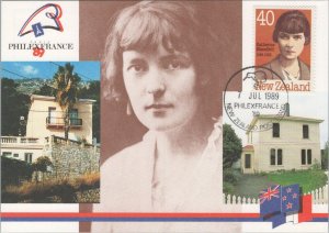 Stamp Postcard - Katherine Mansfield, New Zealand, Philex France 89' - RR15759