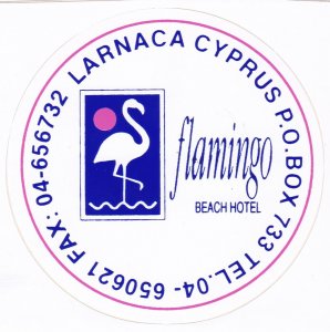 Cyprus Larnaca Flamingo Beach Hotel Vintage Luggage Label sk3185