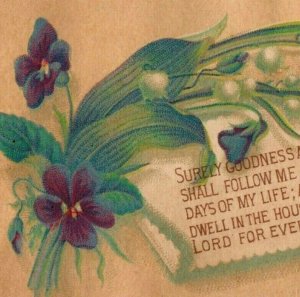 1878 Victorian Religious Card Bible Quotes Violets Blue Flowers Lot of 2 P101