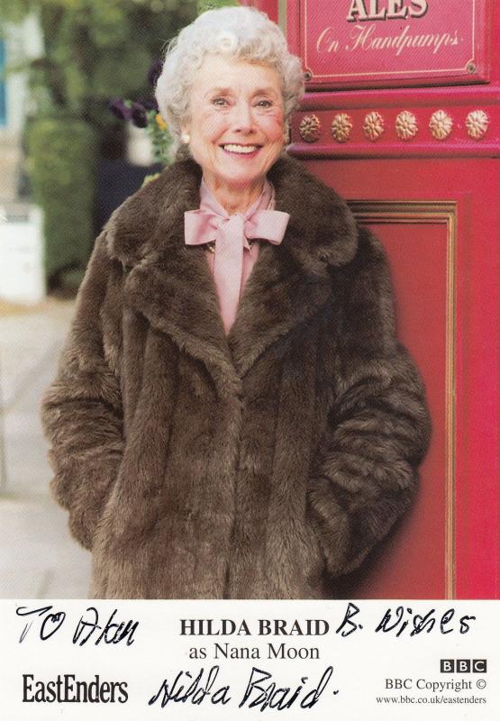 Hilda Braid as Nana Moon in BBC Eastenders Hand Signed Cast Card Photo