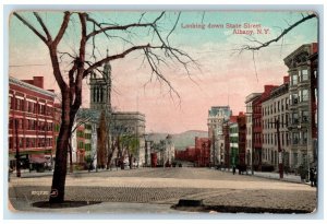 1912 Looking Down State Street Stores Building Albany New York NY Postcard 