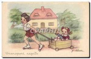 Old Postcard Fun Children Doll Rapid Transit