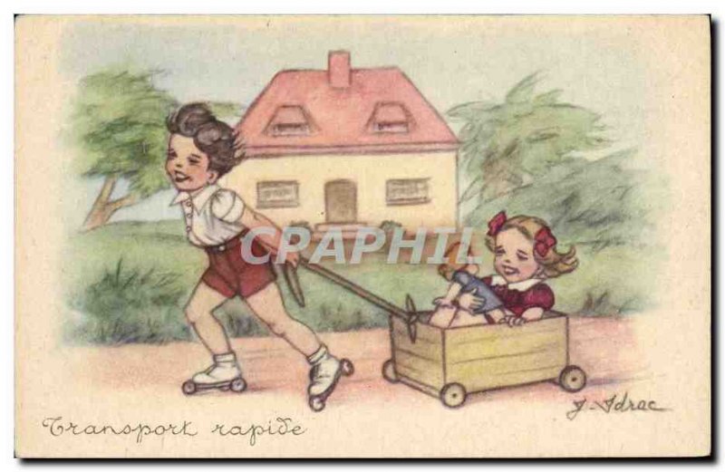Old Postcard Fun Children Doll Rapid Transit
