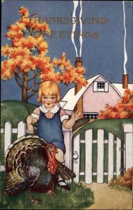 Whitney Thanksgiving Little Boy in Jumper with Turkey Americana Vintage PC