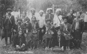 A GROUP OF CHRISTIAN KACHINS KACHIN MYANMAR BURMA ASIA TAUNGOO POSTCARD 1925