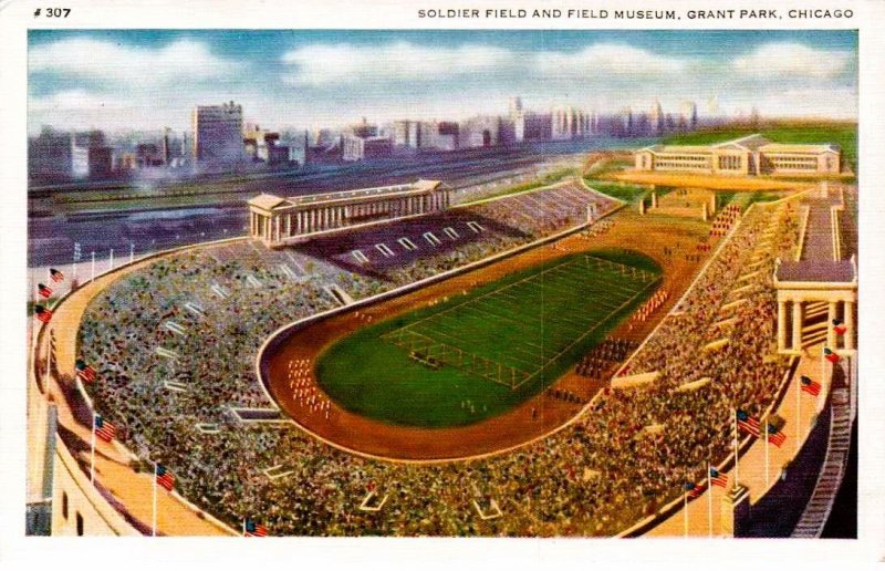 Chicago, Illinois - A view of Soldier Field and the Field Museum - c1940