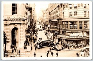 San Francisco California 1940 RPPC Real Photo Postcard Powell Cable Car Owl Drug