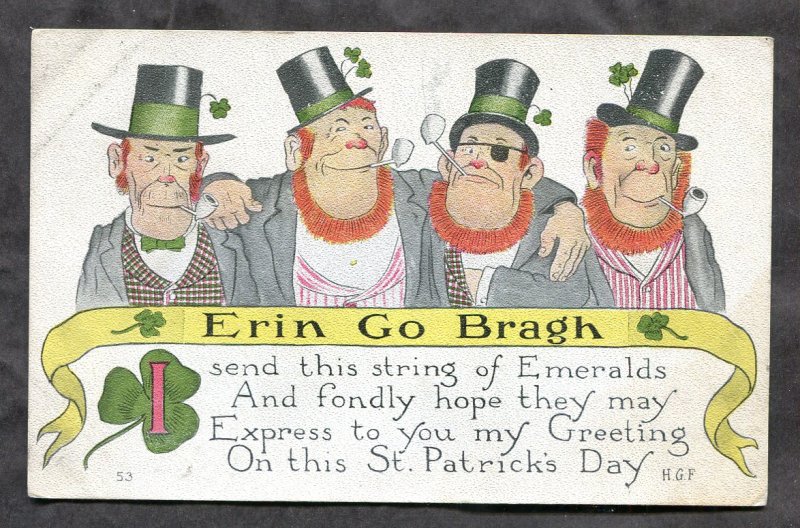 dc230 - ST PATRICK'S DAY 1917 Erin Go Bragh Men Smoking Pipes. Canada War Tax