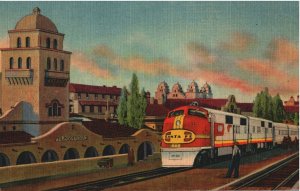 VINTAGE POSTCARD THE SANTA SUPER CHIEF TRAIN AT ALBUQUERQUE NEW MEXICO