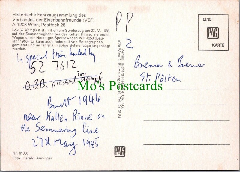 Railways Postcard - Trains - Fahrzeugsammlung Des Verbandes... Ref.RR15904
