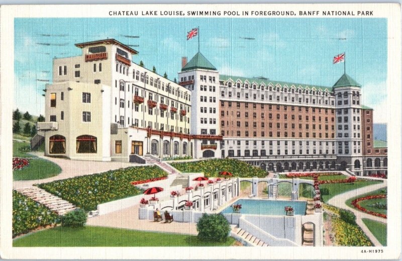 Chateau Lake Louise Swimming Pool Banff National Park Postcard Posted 1937