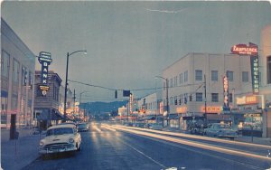 H82/ Medford Oregon Postcard Chrome Street Scene Stores Autos Bank 46