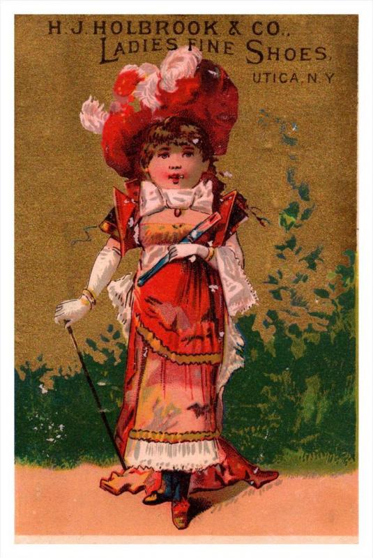 Trade card  New York  Utica H.J.Holbrook Co. ladies fine Shoes ,  Victorian...