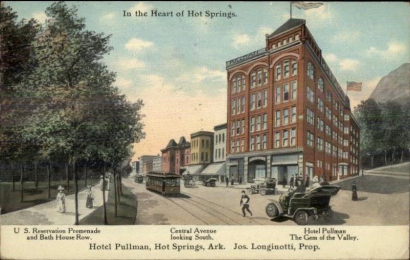 Hot Springs AR Hotel Pullman & Street Scene c1910 Postcard