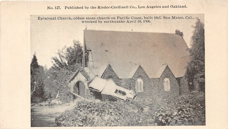 F81/ San Mateo California Postcard c1910 Earthquake Disaster Episcopal Church