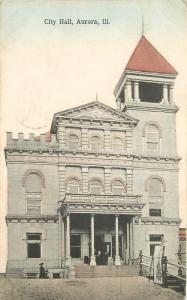 Aurora Illinois City Hall 1909 hand colored Schickler Postcard 2000