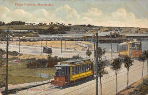 Montevideo Uruguay Playa Ramirez Beach and Trolley Vintage Postcard AA41450