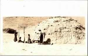 RPPC Navajo Family and Hogan on Reservation AZ Vintage Postcard G39