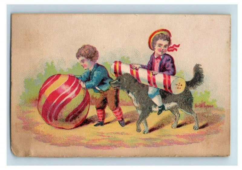 Lot Of 4 1880's Children With Giant Candy Peppermint Stick Walnut Dog P177