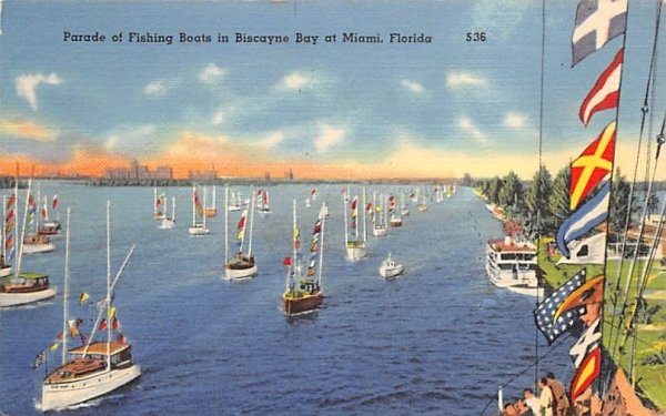 Parade of Fishing Boats in Biscayne Bay Miami, Florida