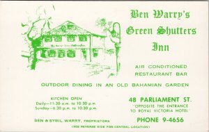 Ben Warry's Green Shutters Inn Nassau Bahamas Advertising Birdseye Postcard F29