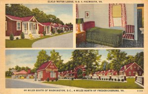 ELKLO MOTOR LODGE Falmouth, Virginia Roadside ca 1940s Vintage Linen Postcard