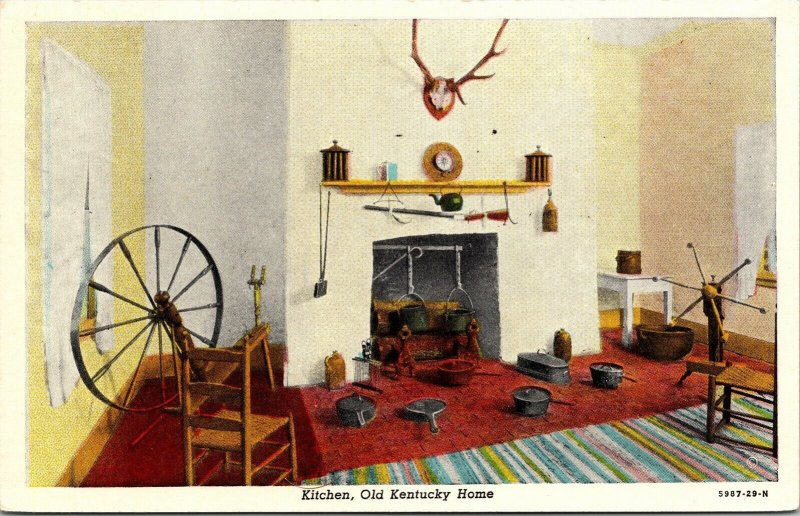 Kitchen Old Kentucky Home Federal Hill Fireplace Bardstown KY WB Postcard VTG 