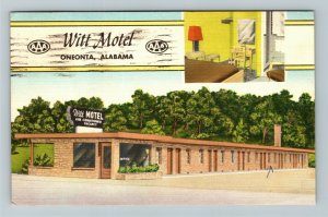 Oneonta AL-Alabama Witt Motel Advertising Linen c1955 Postcard 