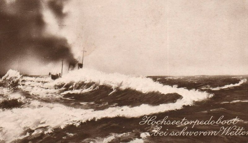 WWI German Imperial Navy Cruiser Torpedo Boat in High Weather 1910s