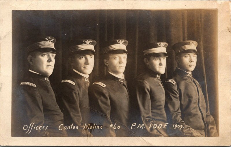 1909 RPPC Moline Illinois IOOF Officers Canton 60 Patriarchs Militant Real Photo