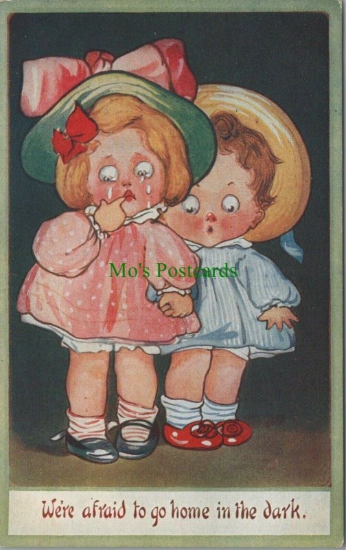Children Postcard- Two Children Scared of The Dark Kute Kiddies Series RS27179