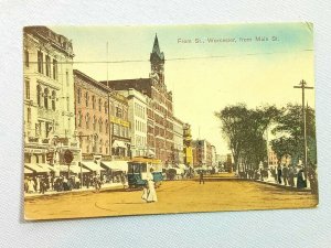 Vintage Postcard 1909 Front St. Worcester from Main St. MA Massachusetts