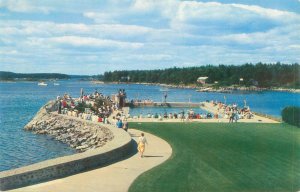 Sebasco Estates Maine Lodge & Cottages View of Pool Casco Bay 1966  Postcard