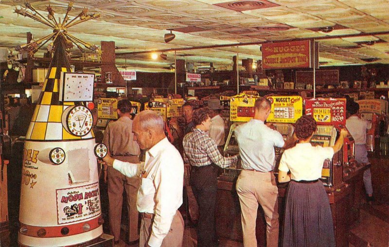 THE NUGGET Casino Interior Reno, Nevada Slot Machines ca 1950s Vintage Postcard