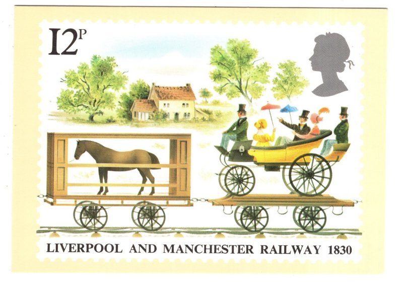 Liverpool and Machester Railway, 12p Stamp on Postcard, Train