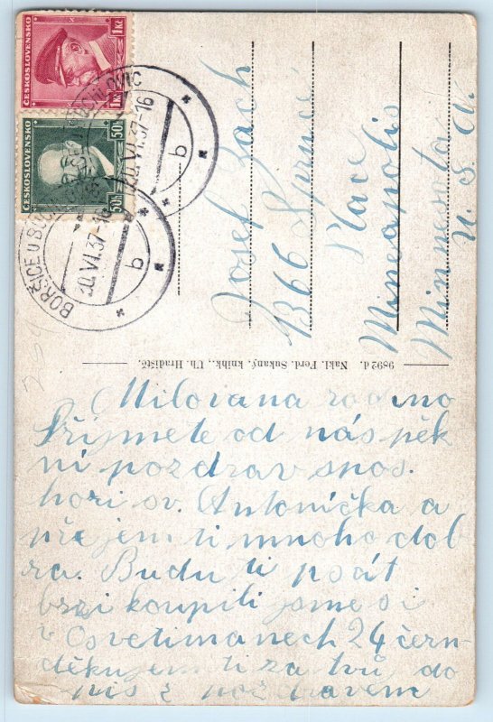 Plzeň Czech Republic Postcard St. Antonic near Blatnice 1937 Vintage Posted