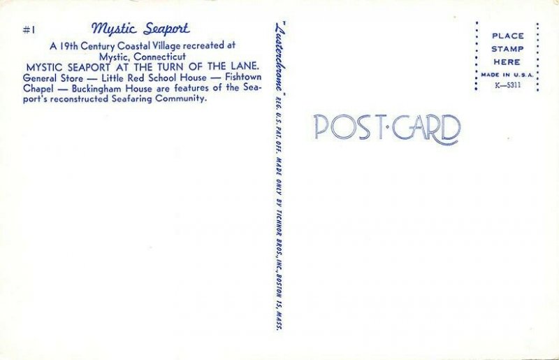Mystic Seaport CT At The Turn of The Lane Postcard 