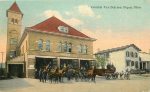 Postcard Ohio Piqua Central Fire Station 1913 occupation 23-5858