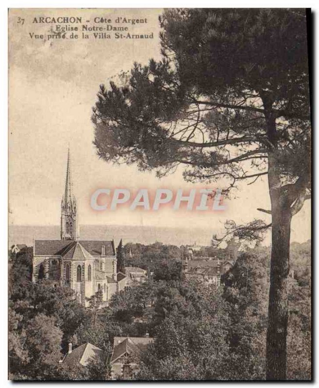 Old Postcard Arcachon Silver Coast Church Notre Dame view from the Villa St A...