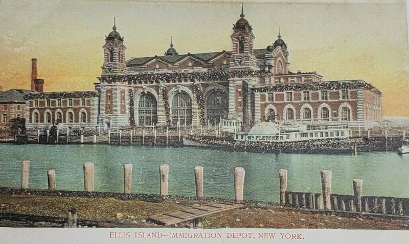 Ellis Island - Immigration Depot, New York - Wm Fletcher Boat Glitter Unposted