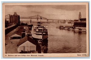 c1940's Harbour and New Bridge View Montreal Canada Vintage Postcard