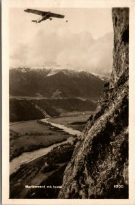 Vtg Austria Innsbruck Tyrol Airplane Martinswand mit Inntal RPPC Postcard