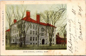 View of High School, Lowell MA Undivided Back c1906 Vintage Postcard O77