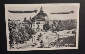 Mint Postcard Germany LZ129 Hindenburg LZ127 Graf Zeppelin Over Frankfurt RPPC