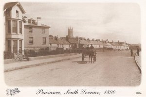 Penzance South Terrace Cornwall in 1890 Victorian Horse & Cart Postcard