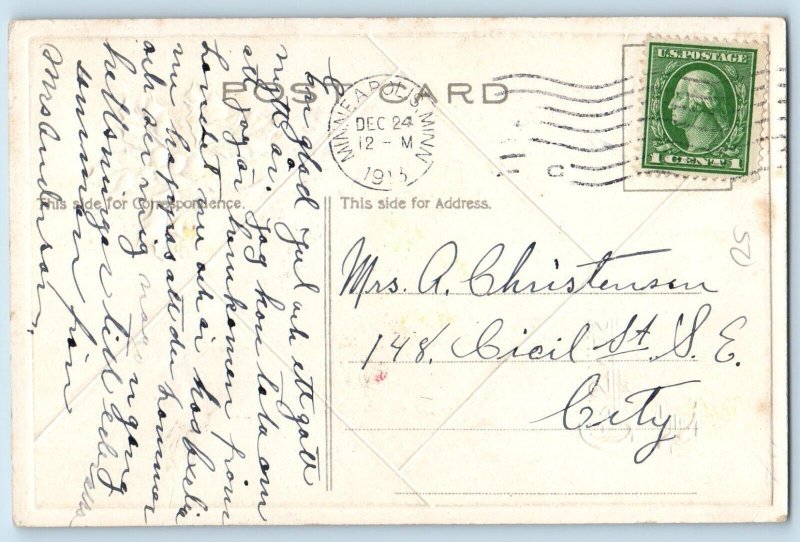 P. Sander Signed Postcard Christmas Windmill House On Winter Berries Embossed