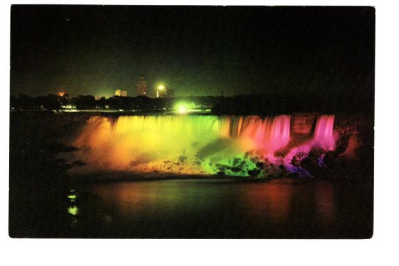 Illuminated View of American Falls at Night, Niagara Falls Ontario,