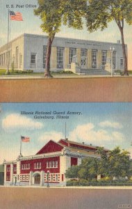 GALESBURG, IL Illinois  POST OFFICE & NATIONAL GUARD ARMORY  c1940's Postcard